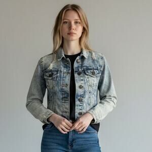 Jalate Women's Jean Jacket Denim Button Front Cropped Distressed Size XS